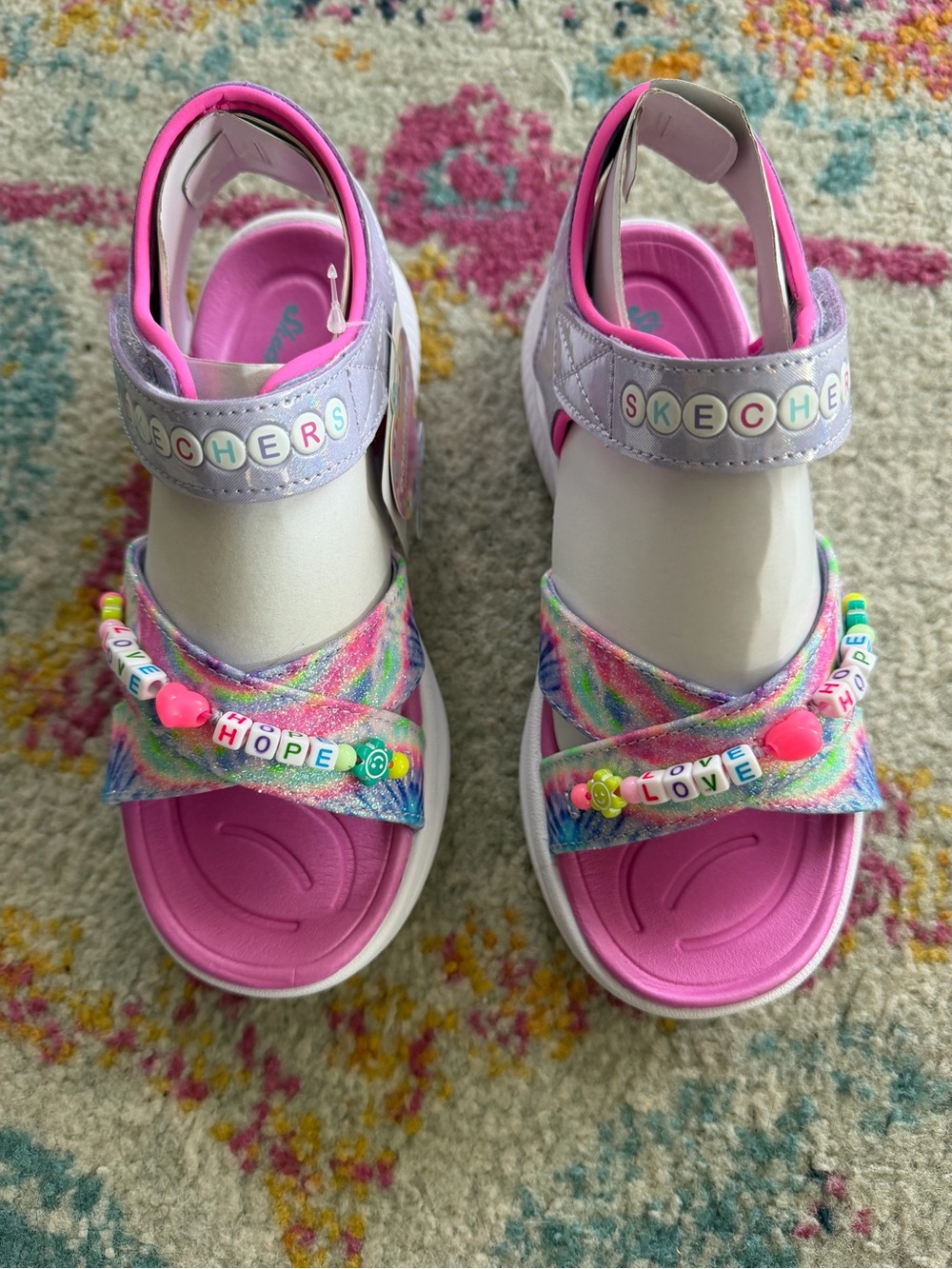 Skechers Girls' jumpsters tie dye BFF sandals